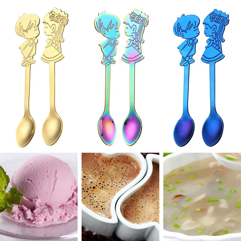 

Creative 304 stainless steel spoon couple coffee spoon stirring spoon dessert cake spoon afternoon tea spoon set S6A5288
