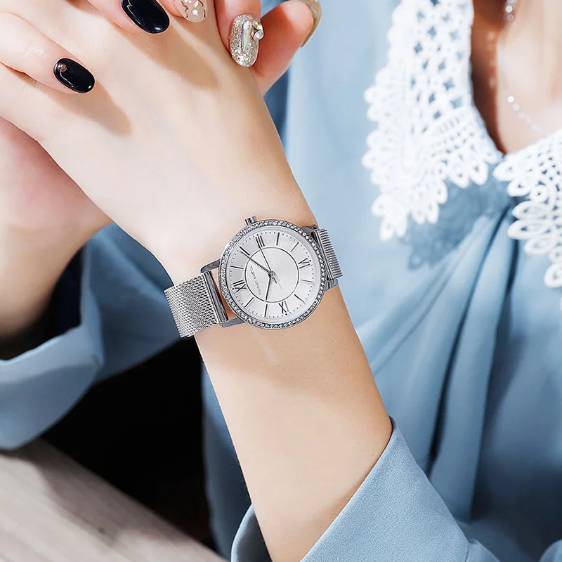 Часы женские Кварцевые водонепроницаемые из нержавеющей стали с сетчатым