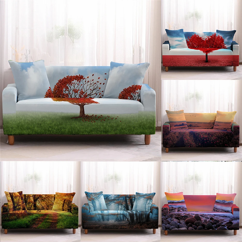 

Moon Love Heart Stretch Sofa Slipcovers Elastic Wrap All-Inclusive Couch Cover Sofa Cover for Living Room Abstract Tree Scenery