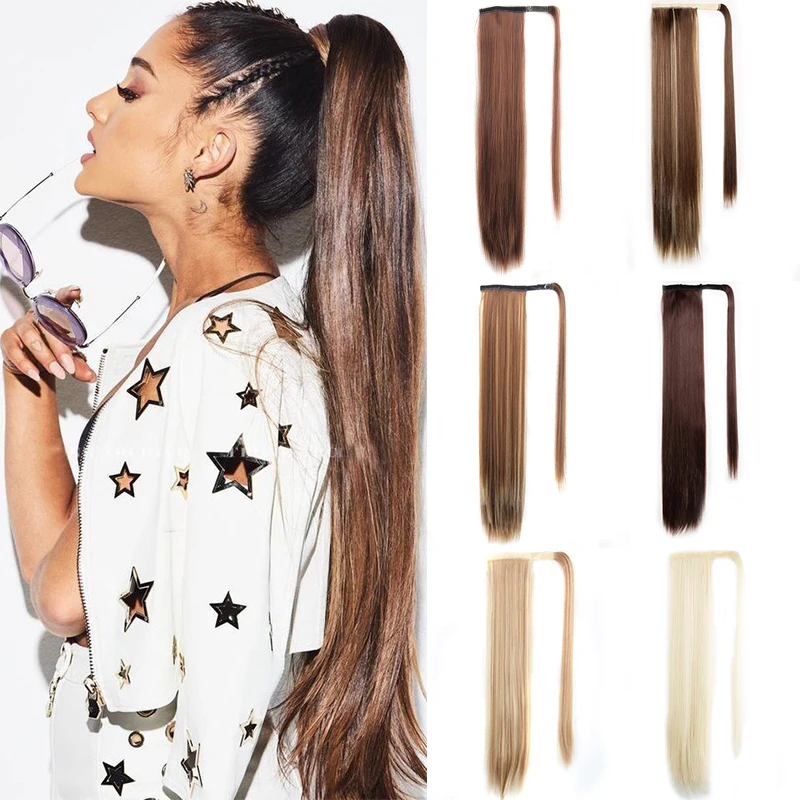 Длинные прямые накладные волосы в виде хвоста шнурки пони синтетические для