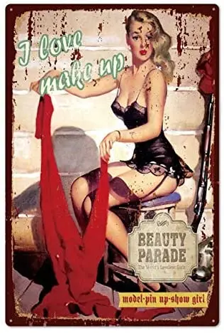 

Aylaodi 1 UDS pin up girls' sign tin metal retro sexy sign wall metal decoration bar club men's cave Sign Retro Metal