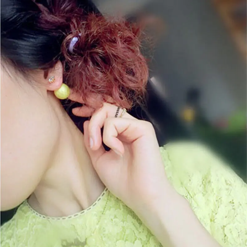 

Cute Candy Color Double Side Round Pearl Earings Resin Crystal Ball Ear Studs