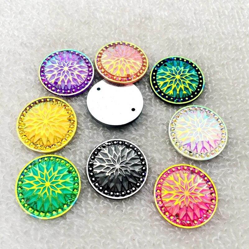 100 шт./лот 20 мм с двумя отверстиями пришитые полимерные Стразы AB Пришивные цветы