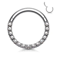 1pc crystal cartilage earring 316l surgical stainless steel septum clicker paved front zircon segment ring piercing 16g