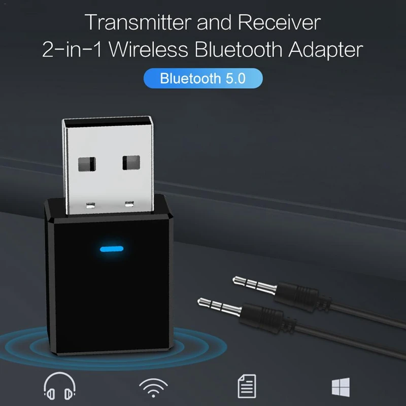 

Bluetooth 5.0 Receiver Transmitter 2 in 1 USB Wireless Audio Adapter Bluetooth 5.0 Receiver for TV Computer Music Car SD