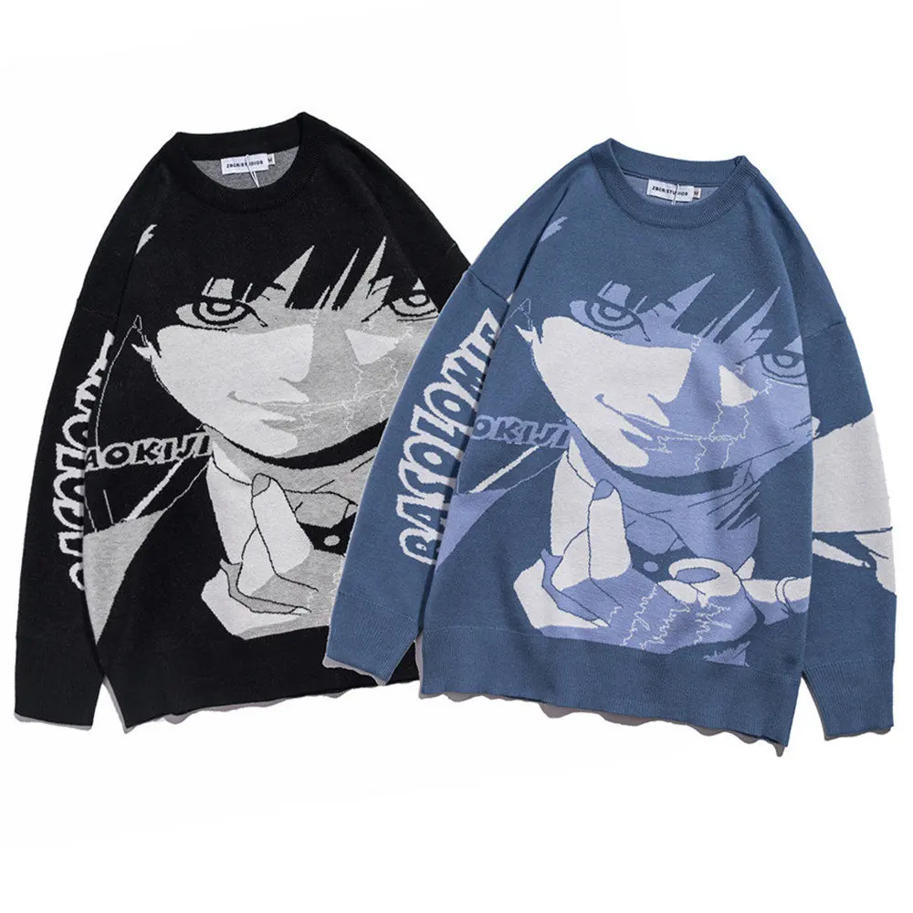 

Мужские пуловеры, свитера, уличная одежда с японским аниме персонажем мальчика, вязаная одежда оверсайз в стиле Харадзюку с круглым вырезом...