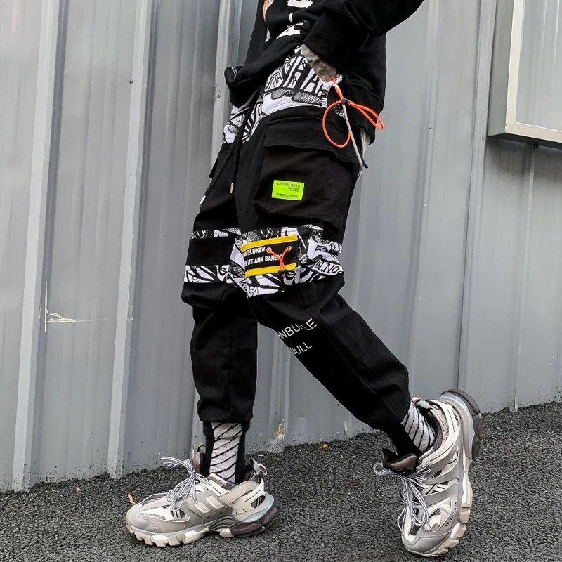 Новые корейские черные лоскутные брюки-шаровары мужские повседневные штаны для