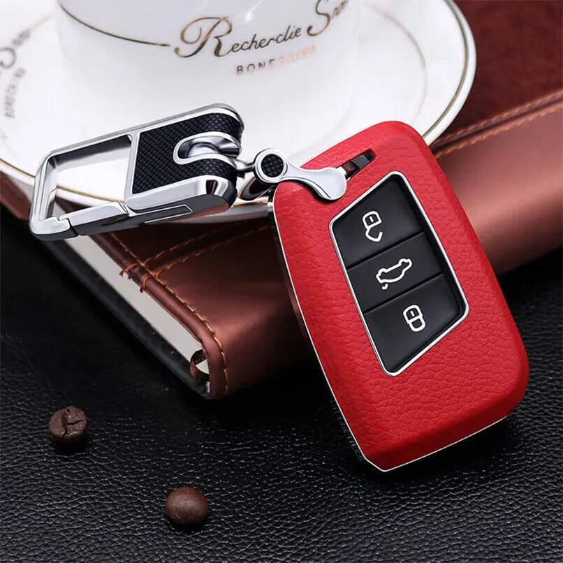 

Leather Cowhide Remote Smart Key Fob Cover Case For Volkswagen VW Arteon Tiguan MK2 Passat B7 B8 CC For Skoda Superb A7