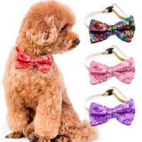 fashion sequin pet dog bowtie collar cute elastic puppy cat bow tie pet collar for pet necktie clothes accessories