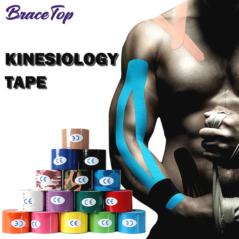 

BraceTop 5 Sizes Kinesiology Tape Athletic Recovery Self Adherent Wraps Taping Medial Muscle Pain Relief Knee Pads Protector New