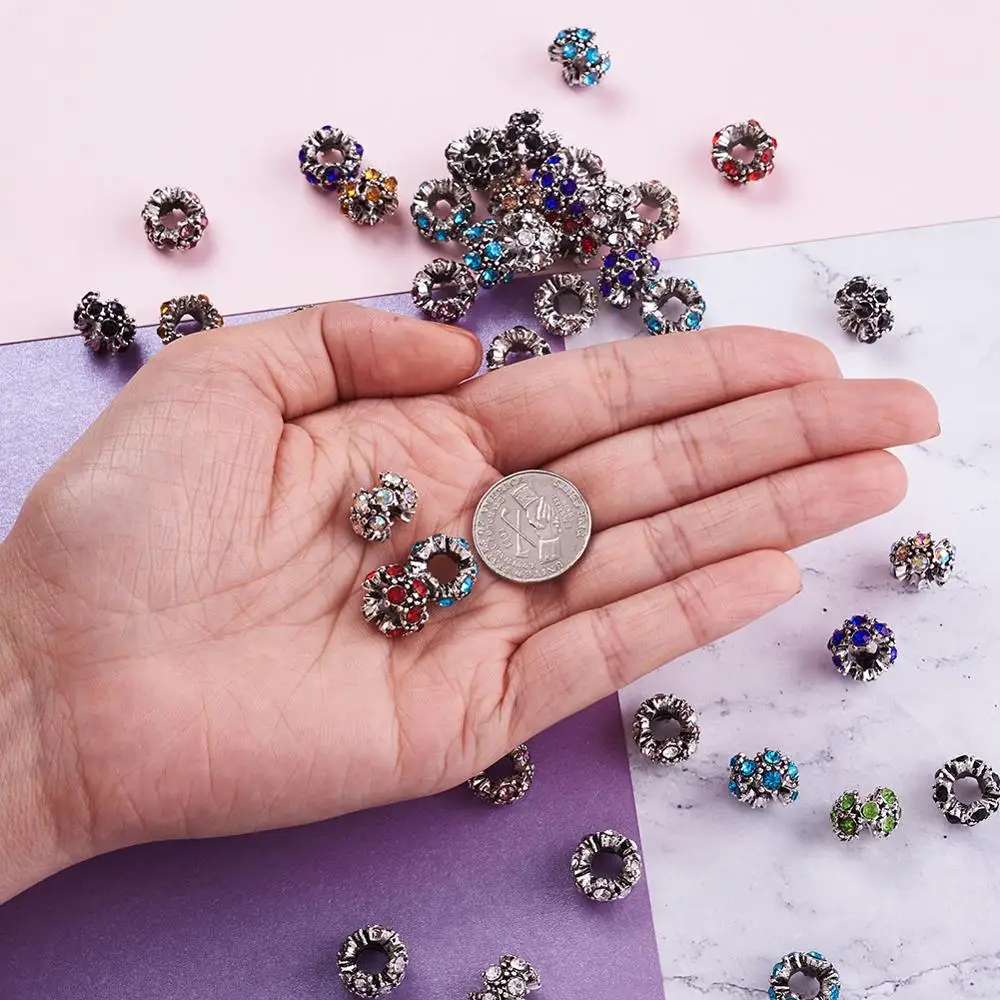 Бусины стразы из сплава в европейском стиле 50 шт. бусины с большими отверстиями