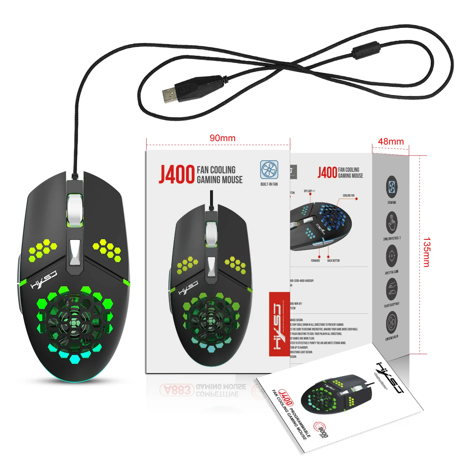 

NEW VERSION J400 DPI 6 BUTTONS USB LED OPTICAL WIRED GAMING GAME MOUSE MICE