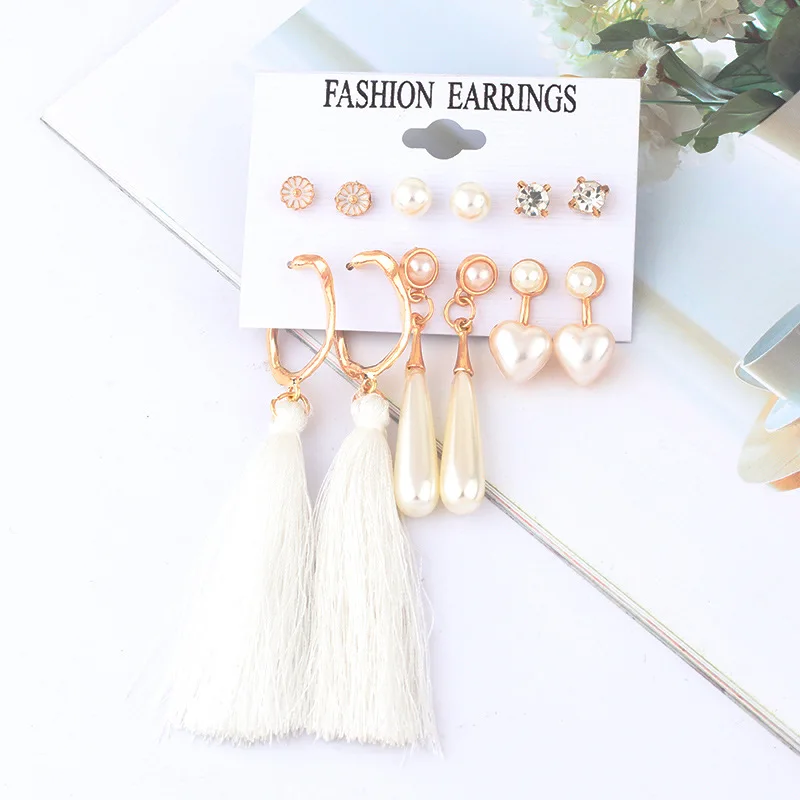 

Women's Earrings Set temperament clean goddess fan Tassel Earrings traditional diamond earrings korean fashion earrings set