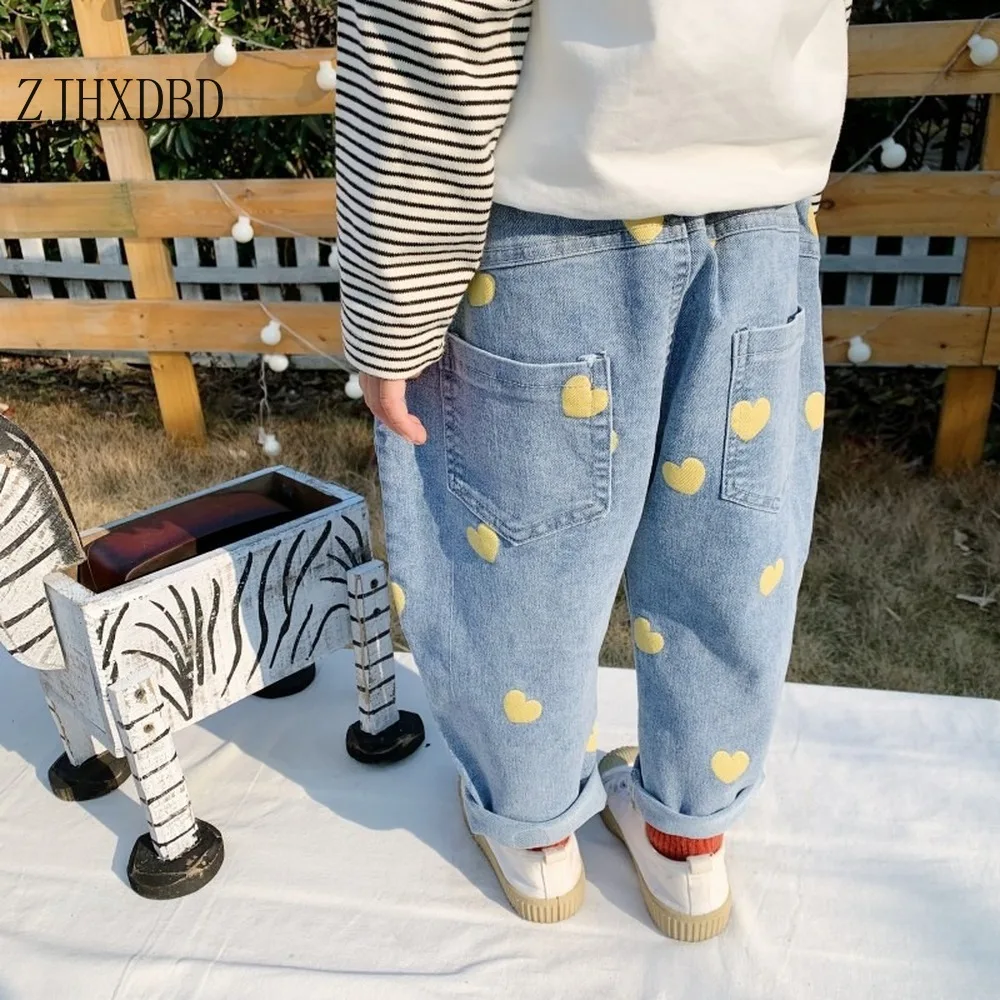 Детские джинсовые штаны для девочек летние повседневные с принтом сердца 2020 От 2