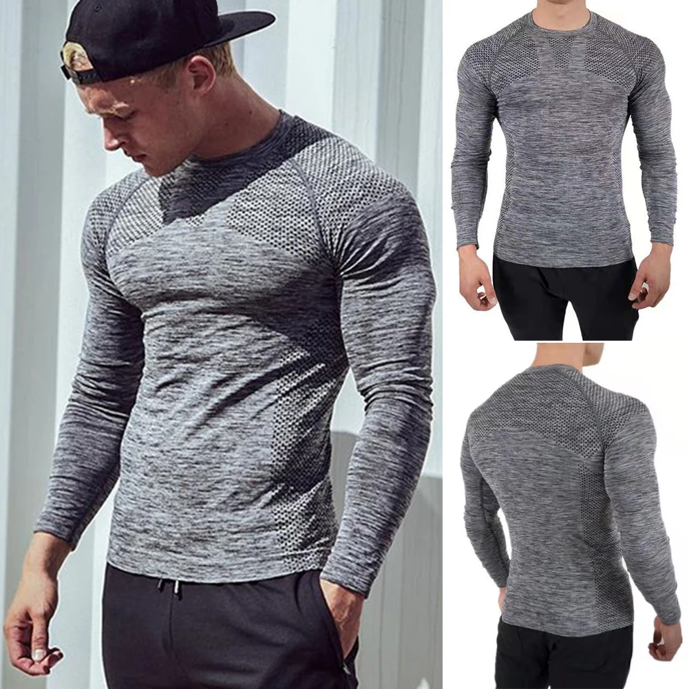 

Compression Base Layer Slim Fit Elastic Solid Casual Stylish Men Pullover T-shirt 4 Seasons Fitness Running Sports Cycling