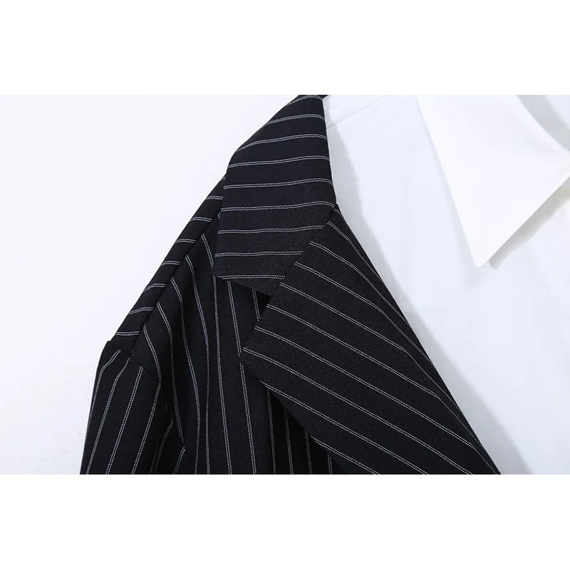 

SuperAen 2021 Summer New Simple Patchwork Fake Two Short-sleeved Shirts for Women