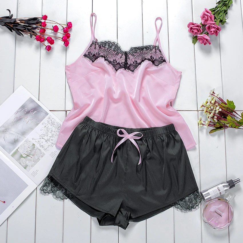 Suphis цветочный кружевной розовый топ на бретельках пижама женский черный