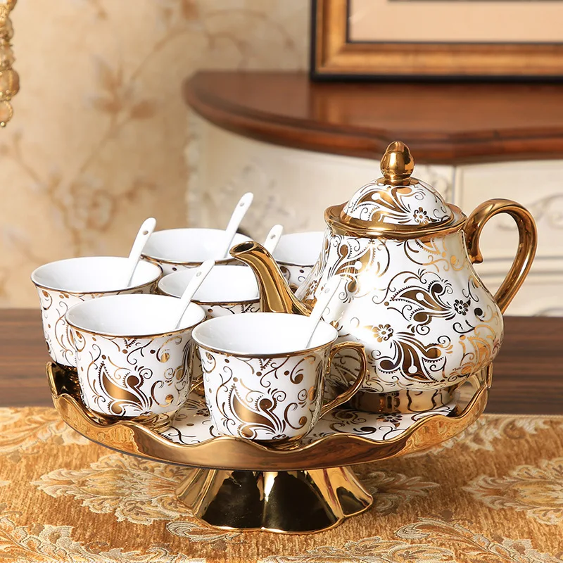 

wedding decoration European rotatable coffee set with tray ceramic English afternoon teapot teacup tea set high grade coffee cup