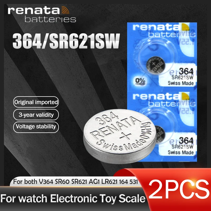 2 шт./лот renata 364 Серебряная оксидная батарея для часов SR621SW 621 1 55 в 100% оригинальная