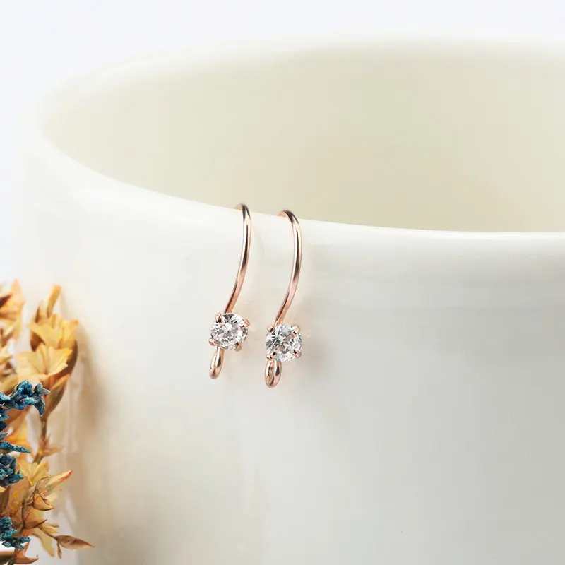 rose gold Пара, 15x9,8 мм, 925 пробы, серебряные серьги, крючки с кубическим цирконием, камни, серебро, CZ камень, серьги, крючки для изготовления ювелирных изделий - Цвет: rose gold