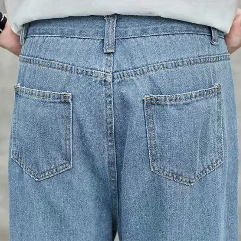 

Men Jeans Denim Solid Simple Straight Loose Comfortable Plus Size 5XL Zipper Korean Fashion All-match Students Daily Casual New