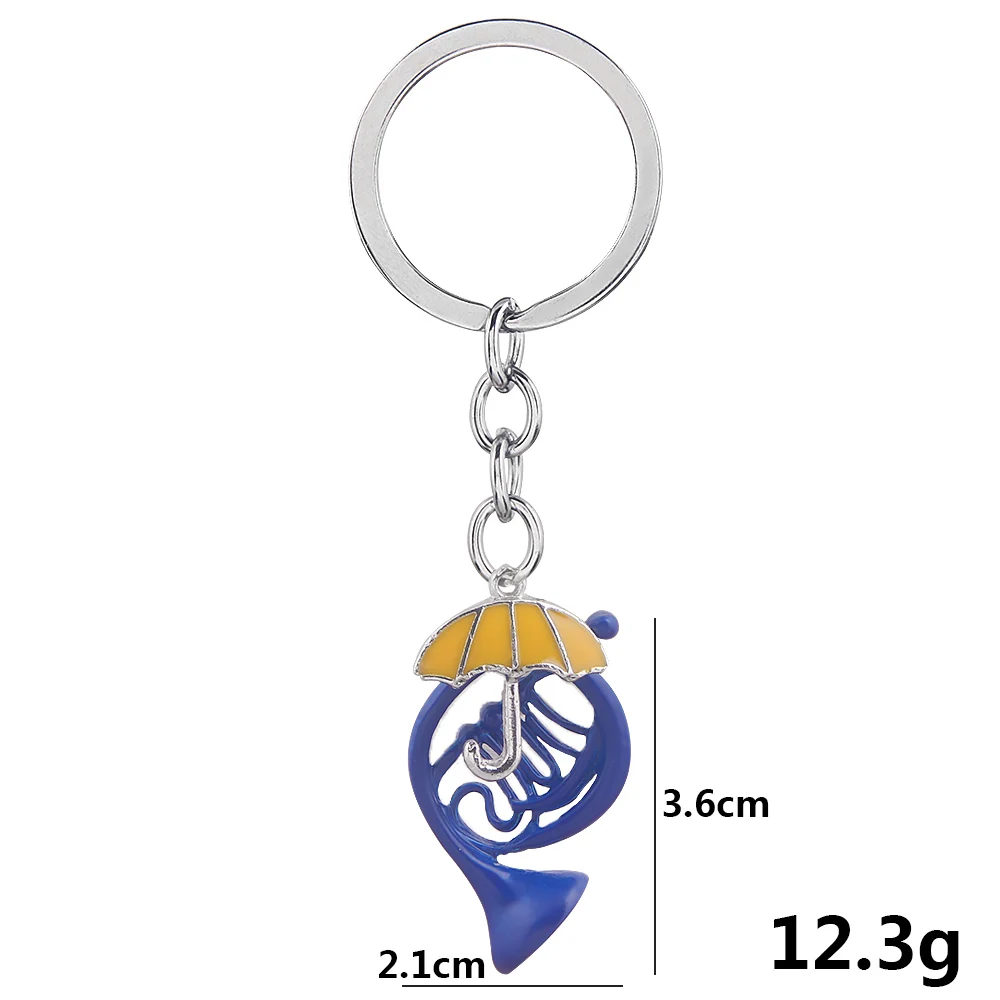 

Hot Sale US Reality Show HIMYM Keychain How I Met Your Mother Yellow Umbrella Blue French Horn Keyring Charm Pendant Jewelry
