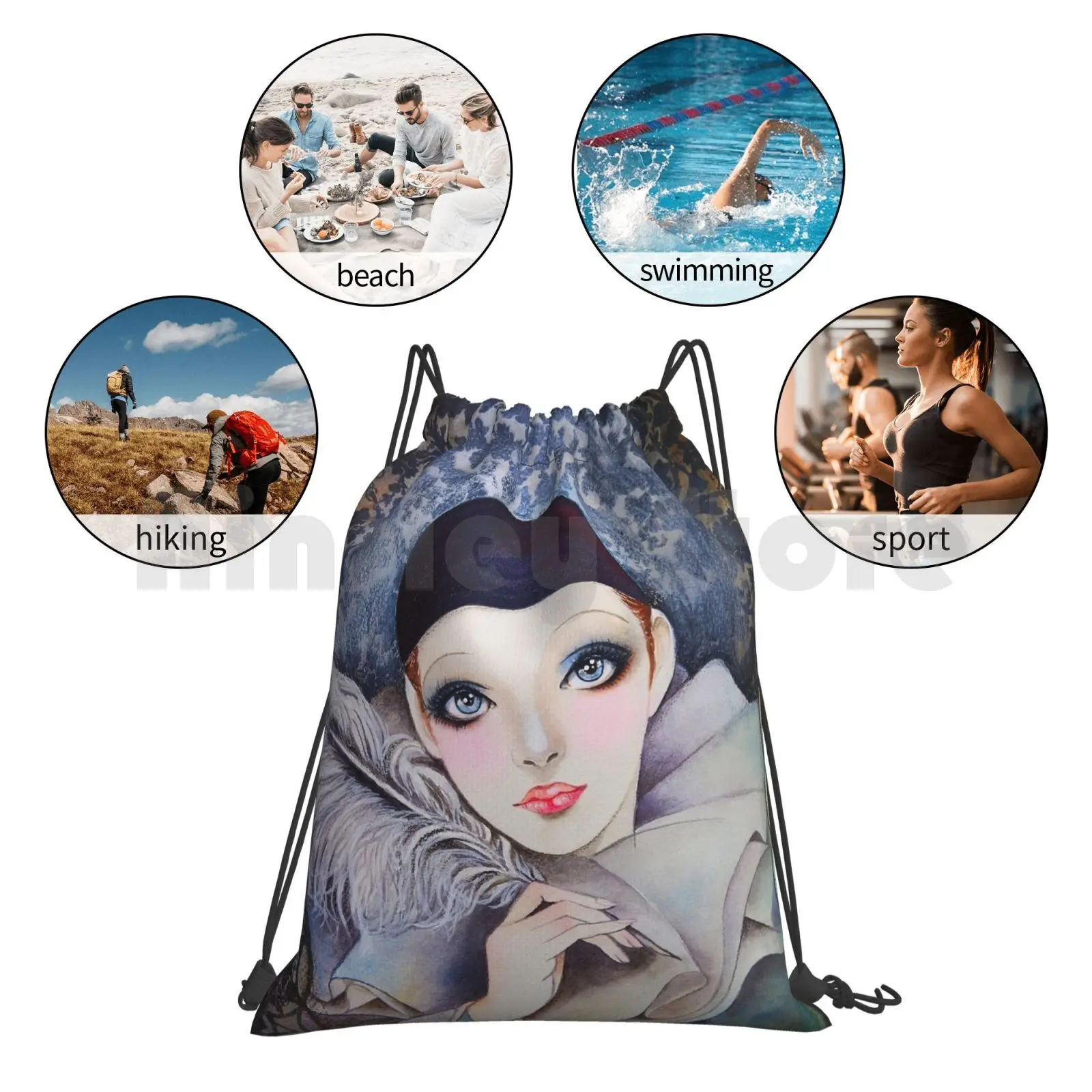 

Clown Lady Backpack Drawstring Bags Gym Bag Waterproof Womens Beauty Watercolor Vintage Love Cute Love Girls Cool Fun