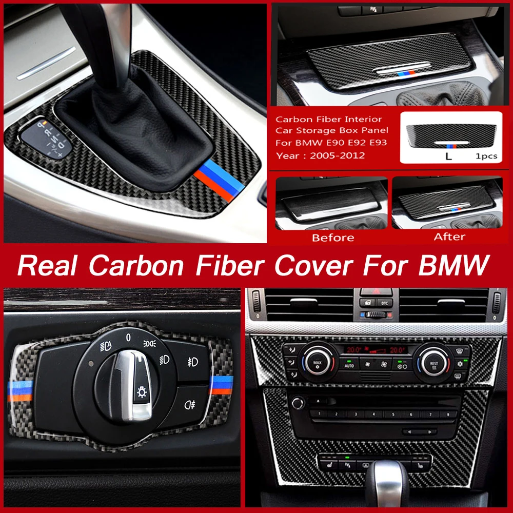 

True Carbon Fiber Car Interior Door Handle Cover Trim Door Bowl Decals And Sticker For BMW E90 E92 E93 3 Series