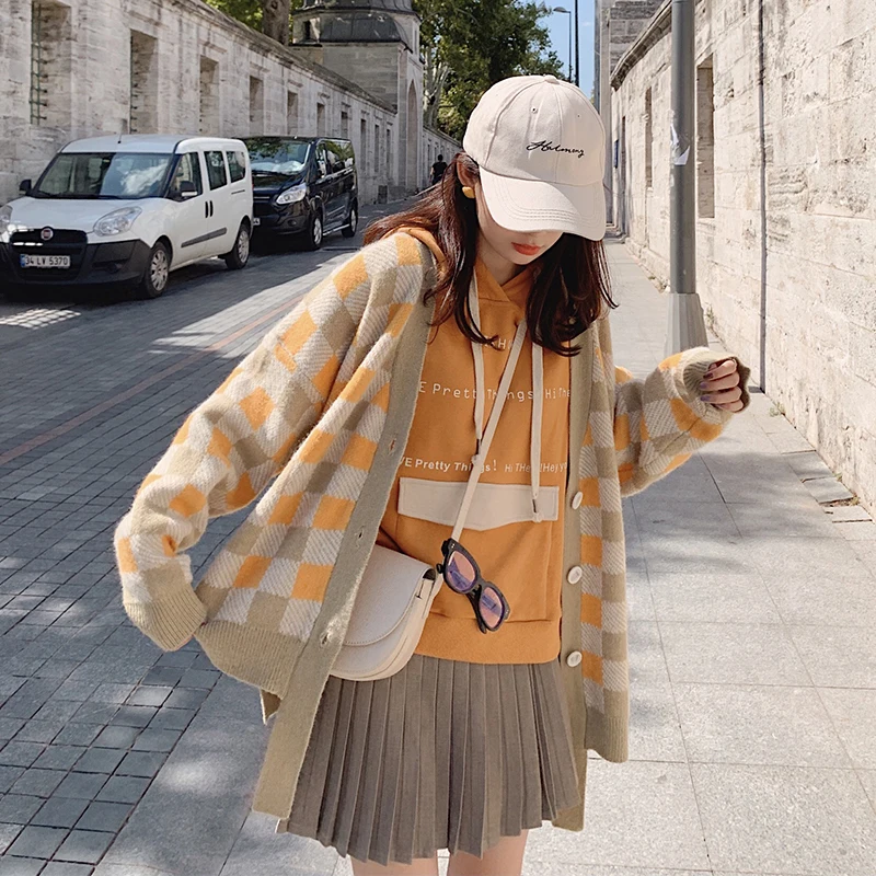 MISHOW 2019 осенний винтажный клетчатый вязаный кардиган для женщин модное клетчатое