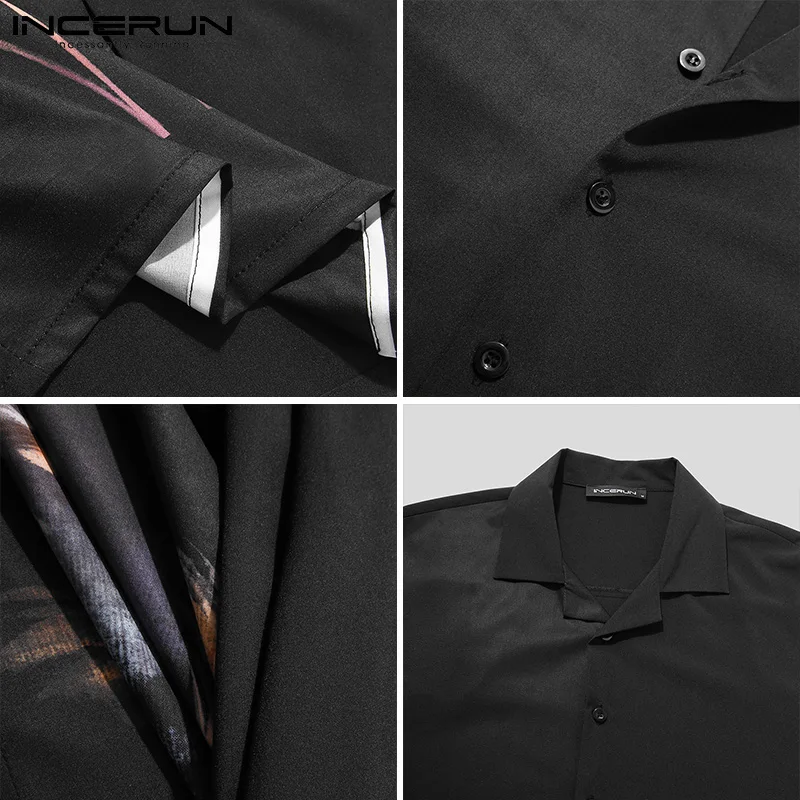

Men Casual Shirt Printed Turn Down Collar Long Sleeve Button Streetwear Leisure Brand Shirts 2021 Camisa Masculina S-5XL INCERUN
