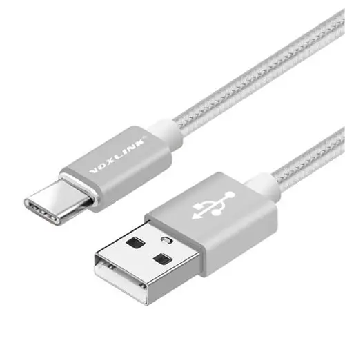 Silver VOXLINK нейлоновый Плетеный USB кабель TypeC кабель для samsung S10 S9 S8 Galaxy для huawei LG htc 10 Macbook Xiaomi Mi8 a1зарядный шнур - Цвет: Silver