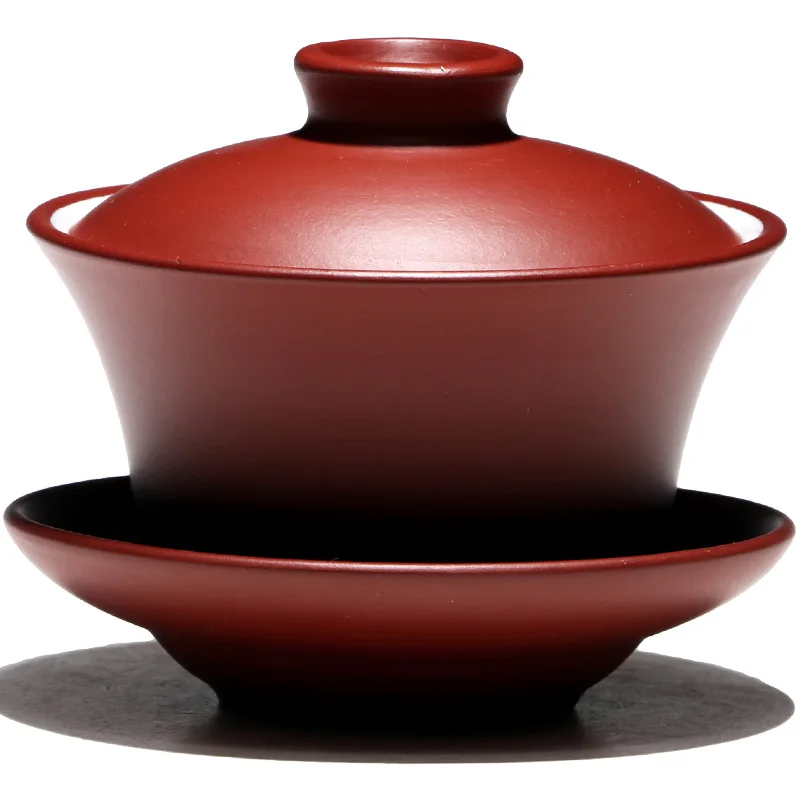 

TaoYuan yixing purple sand only three tureen violet arenaceous bowl tea ware kung fu dahongpao glaze three bowls