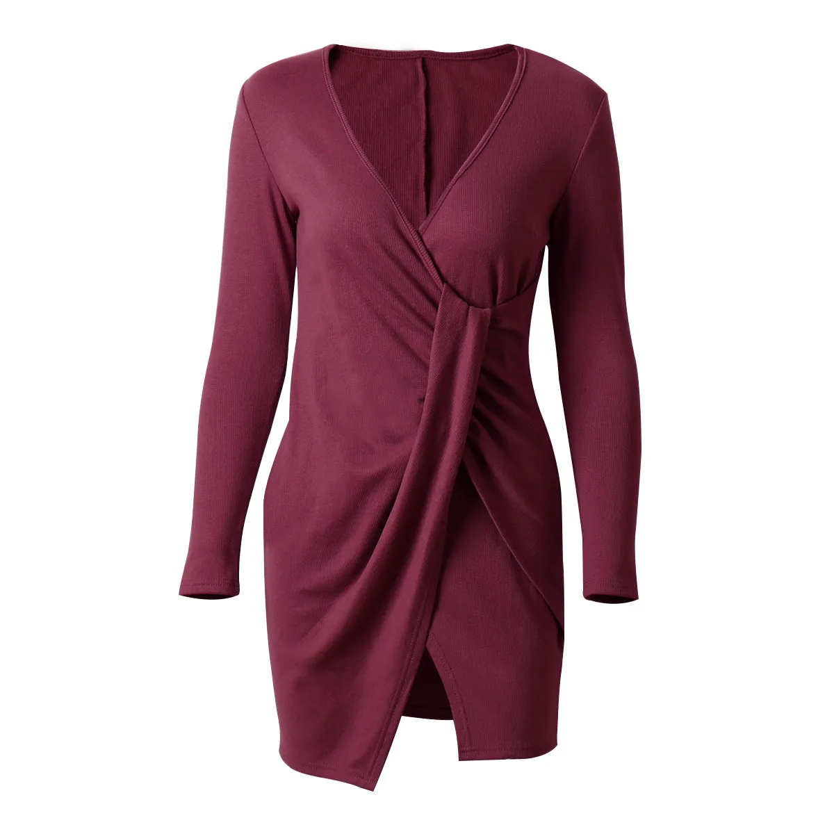 

DANJEANER Long Sleeve Sexy V-neck Vintage Dress with Sashes Streetwear Solid Knitted Dress Female Sheath Bandage Dresses