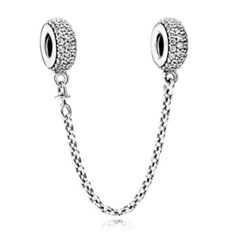 

Genuine 925 Sterling Silver Bead Charm Pave Inspiration Crystal Safety Chain Beads Fit pandora Bracelet & Necklace DIY Jewelry