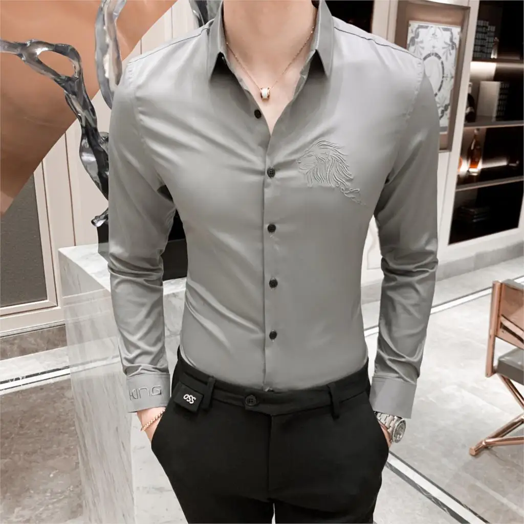 Мужская Однотонная рубашка осенняя Новая мужская классическая с длинным рукавом