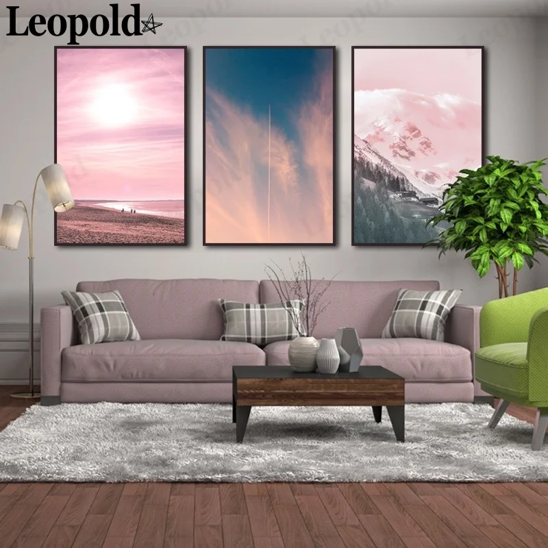 

Nordic Abstract Sky Canvas Painting Pink Sunset Poster Print Wall Art Modern Home Room Decoration Accessories