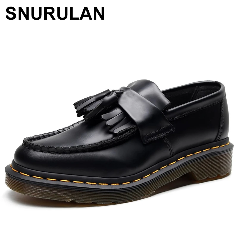 

SNURULAN Europe Style New Fringed Women's Shoes Female Tassel Loafers Shallow Mouth Flat Shoes Split Leather Round Toe Big Size