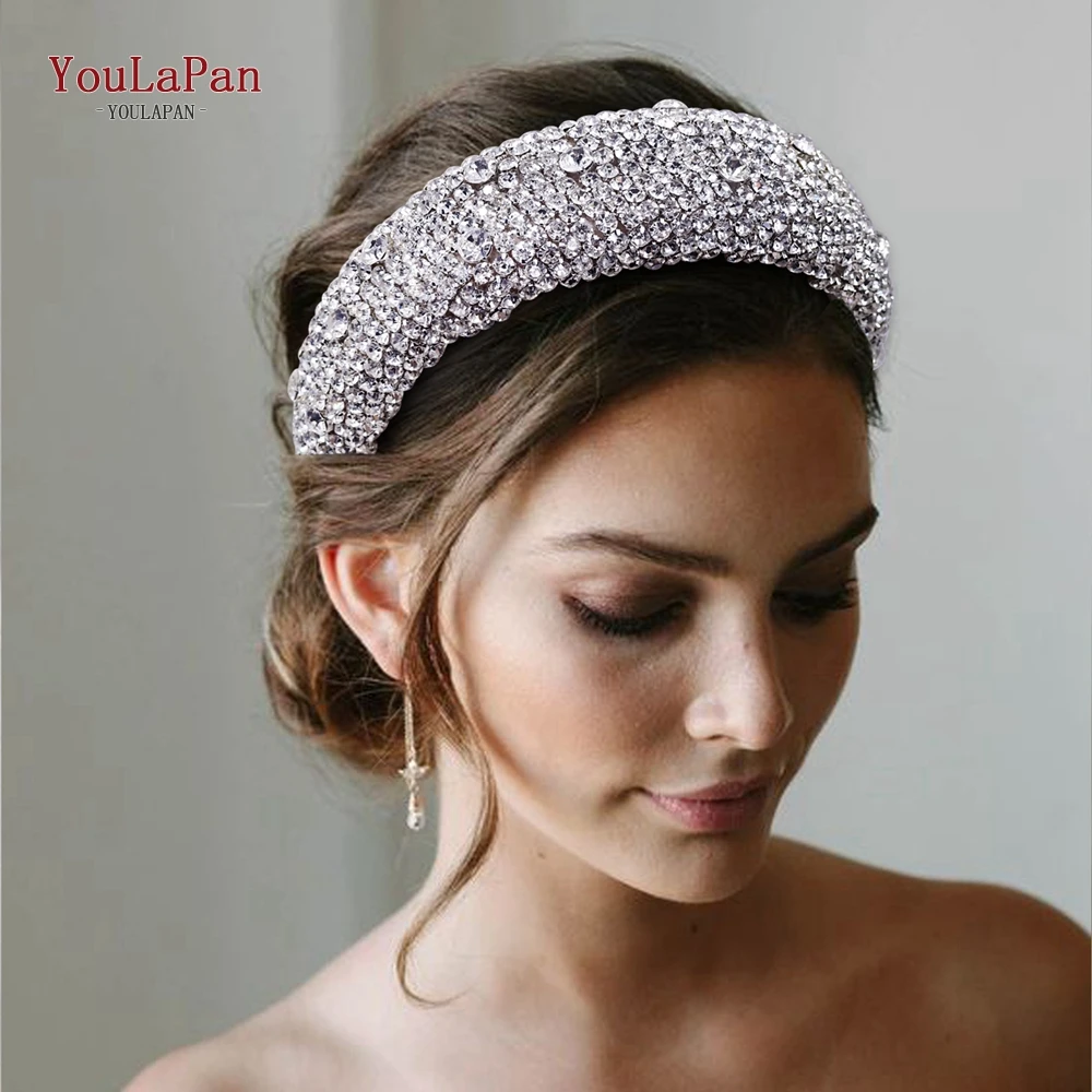 

YouLaPan HP362 Rhinestone Wedding Headpieces Bride Crowns and Tiaras Large Bridal Headpiece Full Crystal Baroque Tiara Hairbands