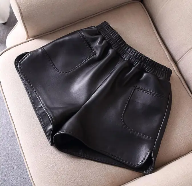 New Arrival Designer Sheepskin Real leather short pants Women's High Quality Genuine Leather Pockets pants C596