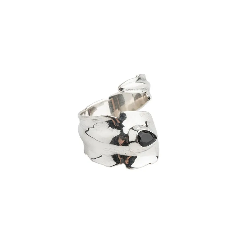 

High quality atmosphere exaggerated new S925 sterling silver ring set diamond personality simple trend open ladies ring
