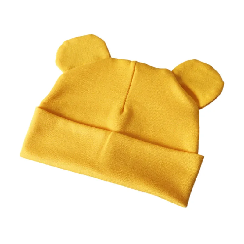 Solid yellow Новая шапочка для малыша с героями мультфильма для девочек, хлопковая детская шапочка с ушками, эластичные детские шапки, аксессуары для малышей, шапка для маленьких мальчиков, 21 цвет - Цвет: Solid yellow
