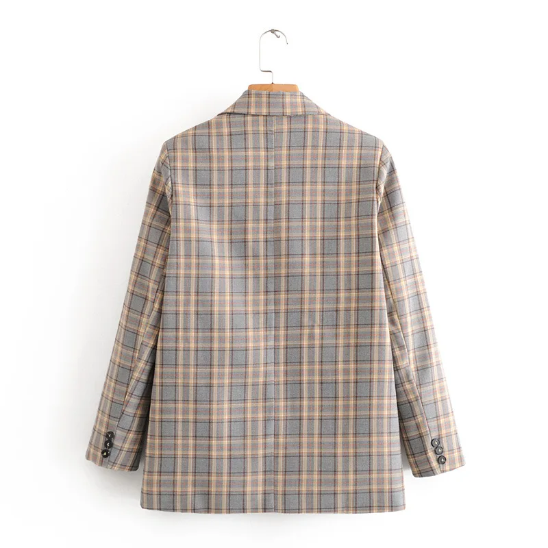 Женский клетчатый пиджак однобортный приталенный офисный повседневная одежда