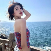 y2k floral lace camisole floral crop tops strapless belt tube top wrap chest sleeveless vest street top
