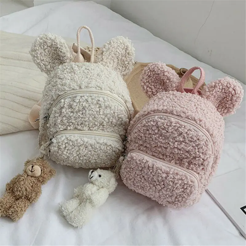 Новый 1 шт. девочек дети мультфильм милый флис рюкзак на молнии школьный сумка