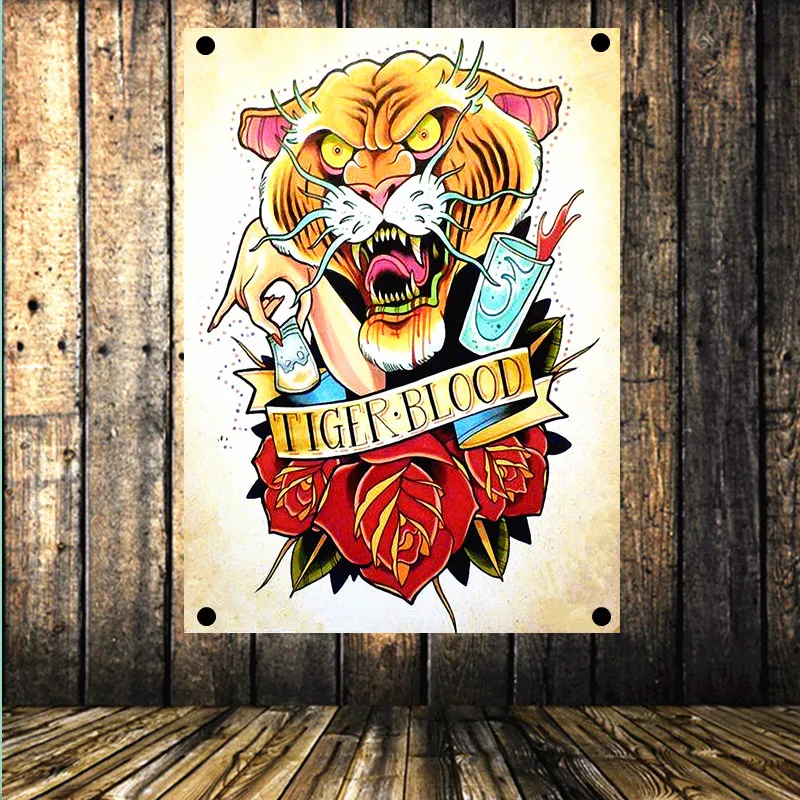 Классический Узор татуировки старой школы Ностальгический ретро баннер висит