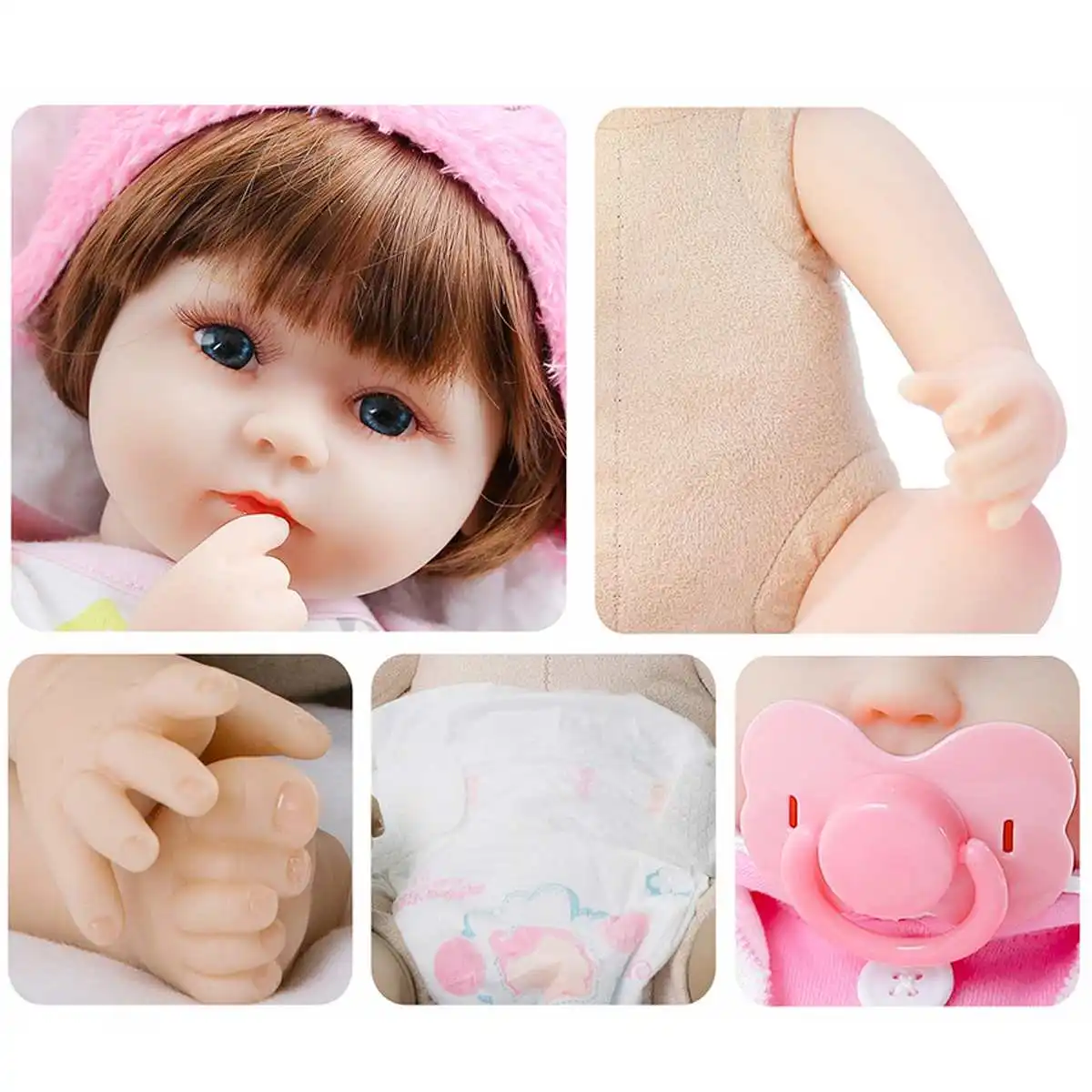 

Lifelike Newborn Doll Handmade Silicone Vinyl Newborn Dolls Toy Gift Sky blue/Rose 42cm