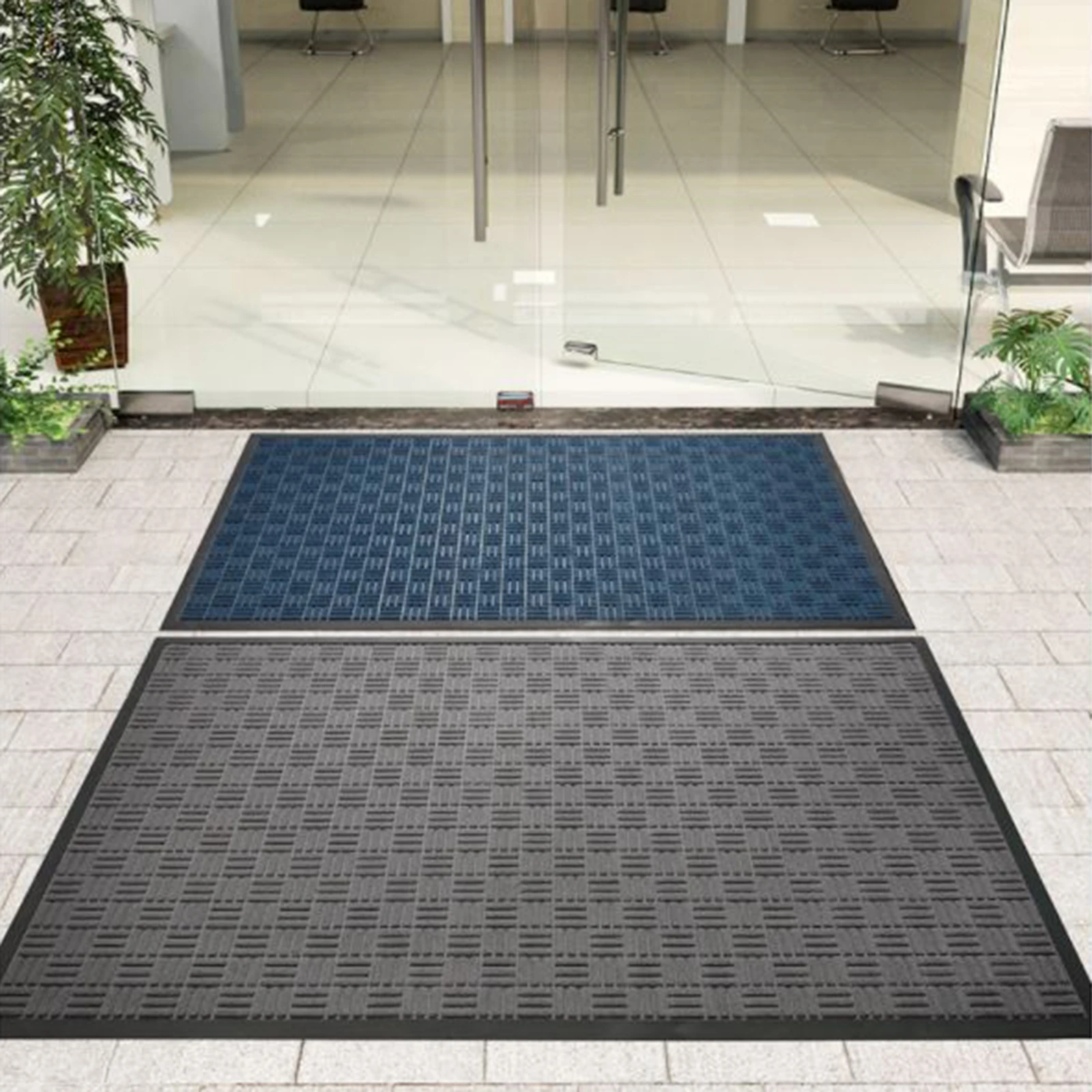 

Напольный коврик, однотонный Противоскользящий Прямоугольный Коврик для двери, коврик для ног для дома и офиса, серый/синий