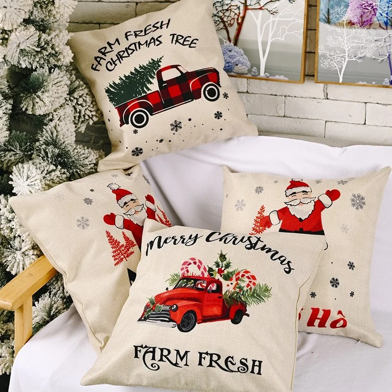 

Christmas Decorations Pillow Covers Farmhouse Throw Pillow Cases Retro Truck Cushion Cover