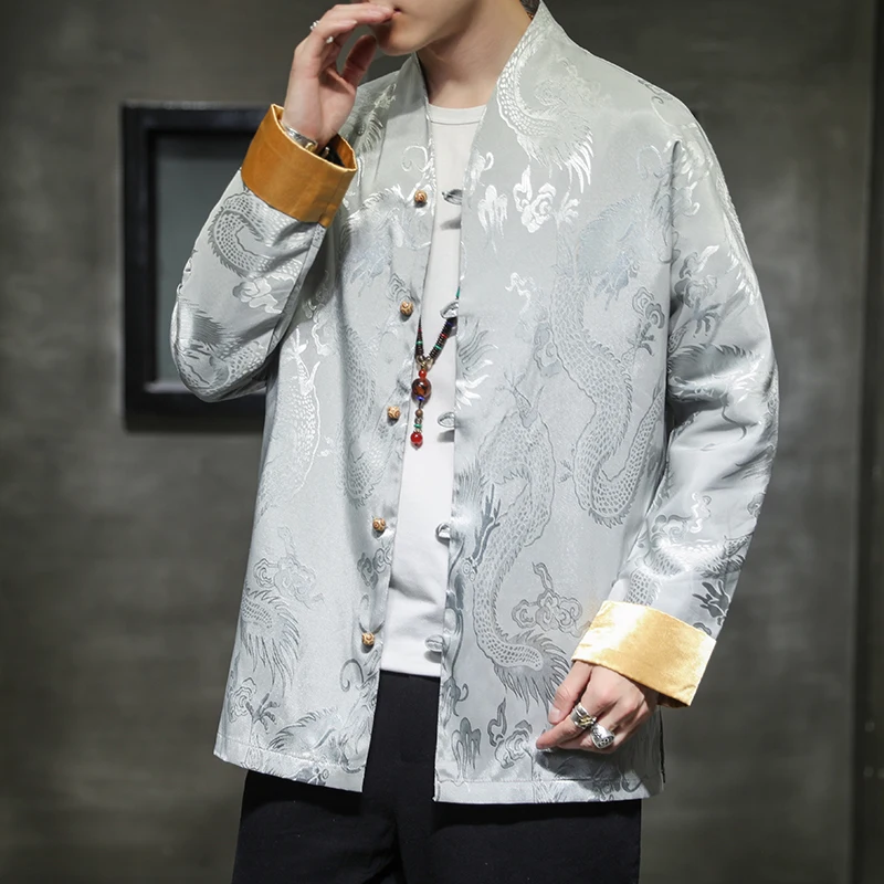 

Chinese Dragon Men's Stand Collar Tang Dress Retro Jacket Male Streetwear Vintage Fashion Casual Shirt Coat Overcoat Man M-5XL