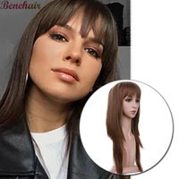 benehair long synthetic wig with bangs high temperature fibre ombre color natural fake hair wig for white black woman daily use